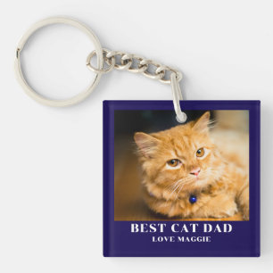 Cat Dad Photo Personalized Keychain