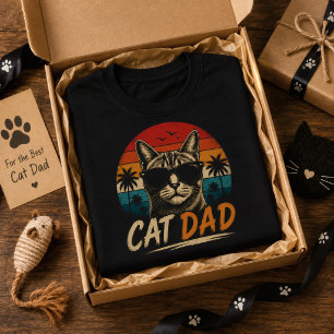 Cat Dad Retro Sunset Palm father's day T-Shirt