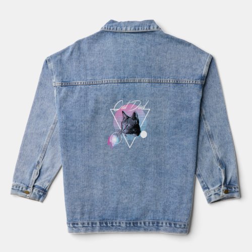 Cat Dad Retro Vaporwave Aesthetic Art Style  Denim Jacket