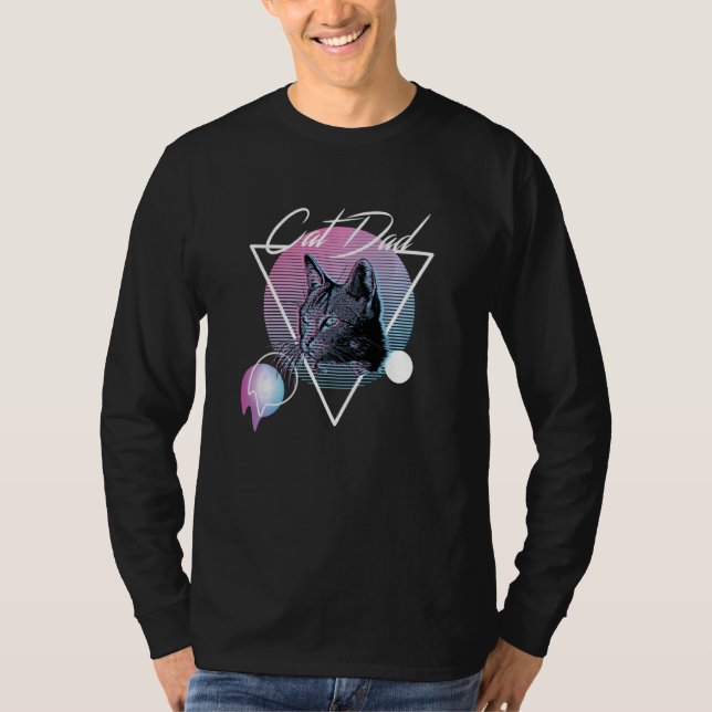Cat Dad Retro Vaporwave Aesthetic Art Style T-Shirt (Front)