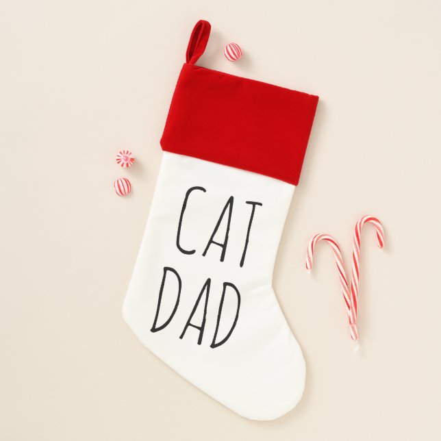 "Cat Dad" Simple Modern Farmhouse Christmas Stocking (Front)