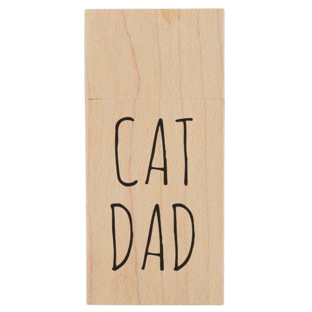 "Cat Dad" Simple Modern Farmhouse Wood Flash Drive (Front Vertical)
