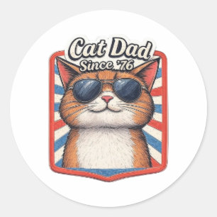 Cat Dad Since ’76 – Retro Patriotic Cat Lover Classic Round Sticker