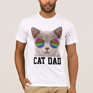 CAT DAD T-shirts, Gray cat with Rainbow Sunglasses T-Shirt