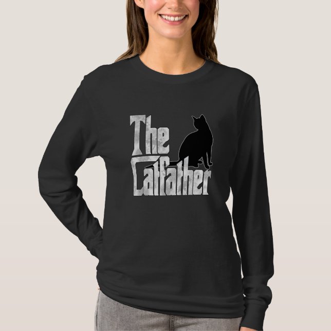 Cat Dad The Catfather Crazy Black Cat Father Kitty T-Shirt (Front)