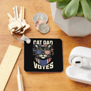 Cat Dad Votes Cute Election American Flag Keychain