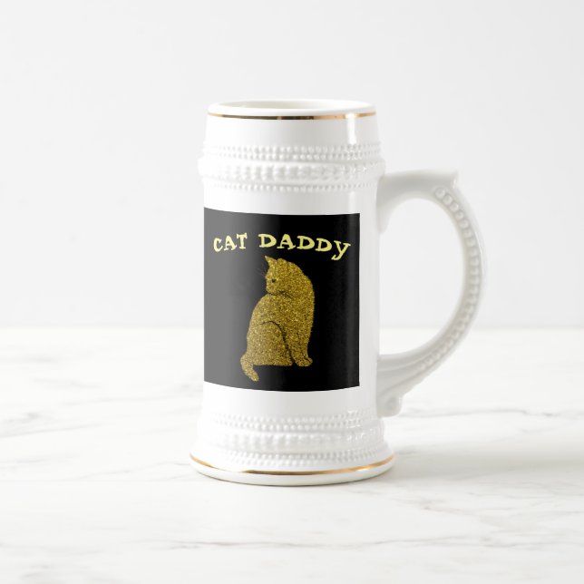 CAT DADDY  DAD GOLD GLITTER BEER STEIN (Right)