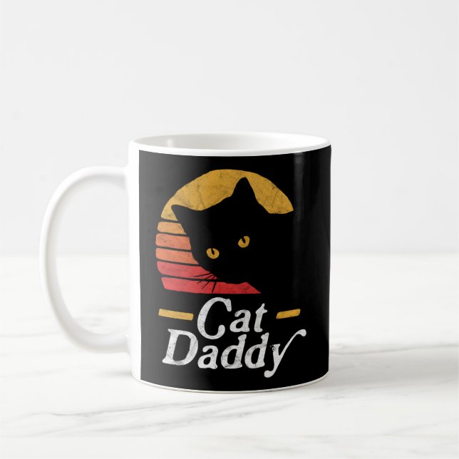 Cat Daddy Eighties Style Cat Distressed Coffee Mug (Left)
