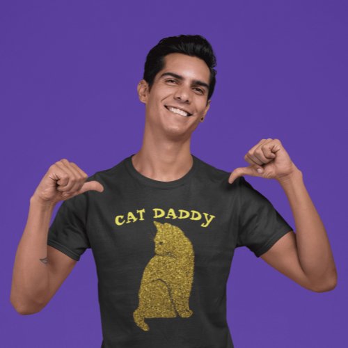 CAT DADDY FAUX GOLD GLITTER BLACK T_SHIRTS