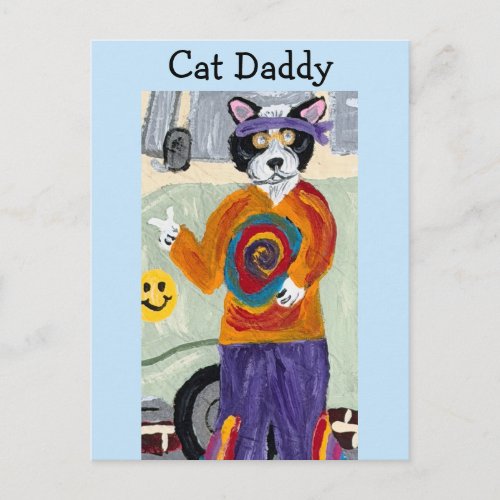 Cat Daddy Hippie Tuxedo Cat Invitation Postcard
