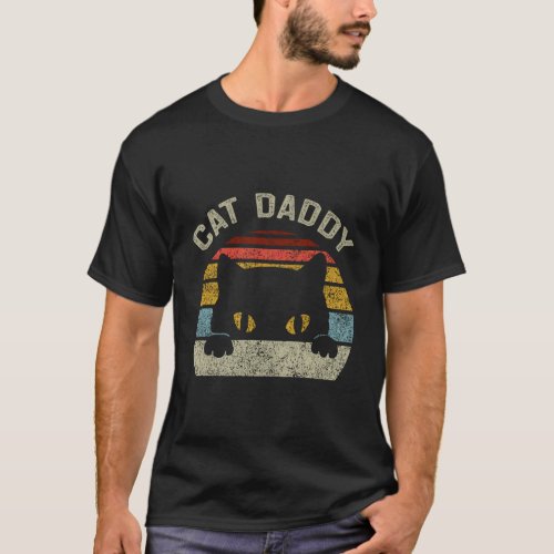 Cat Daddy Men Vintage Retro Black Cats Dad Fathers T_Shirt