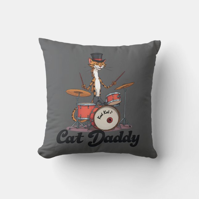 Cat Daddy Musician Drummer Tabby Cats Music Lover Throw Pillow (Front)