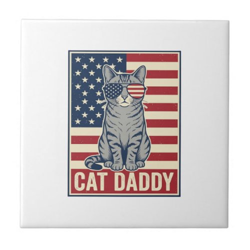 Cat Daddy Patriotic Cat Vector Design_1 Ceramic Tile