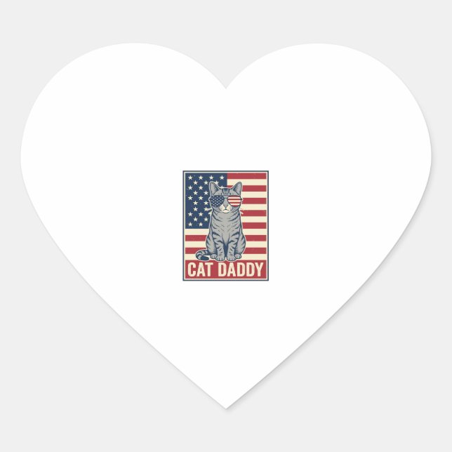 Cat Daddy Patriotic Cat Vector Design_1 Heart Sticker (Front)