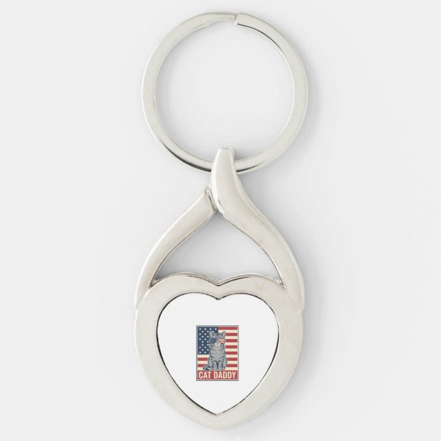 Cat Daddy Patriotic Cat Vector Design_1 Keychain (Front)