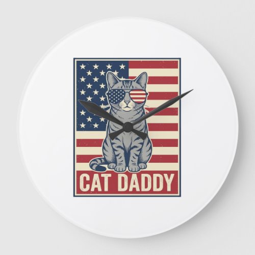 Cat Daddy Patriotic Cat Vector Design_1 Large Clock