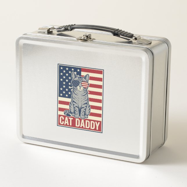 Cat Daddy Patriotic Cat Vector Design_1 Metal Lunch Box (Front)