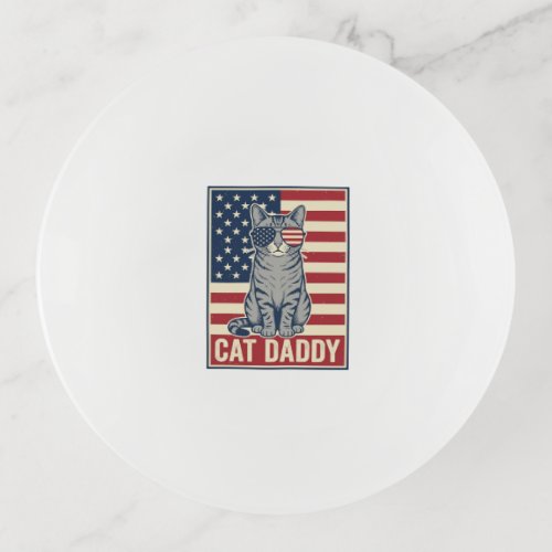Cat Daddy Patriotic Cat Vector Design_1 Trinket Tray