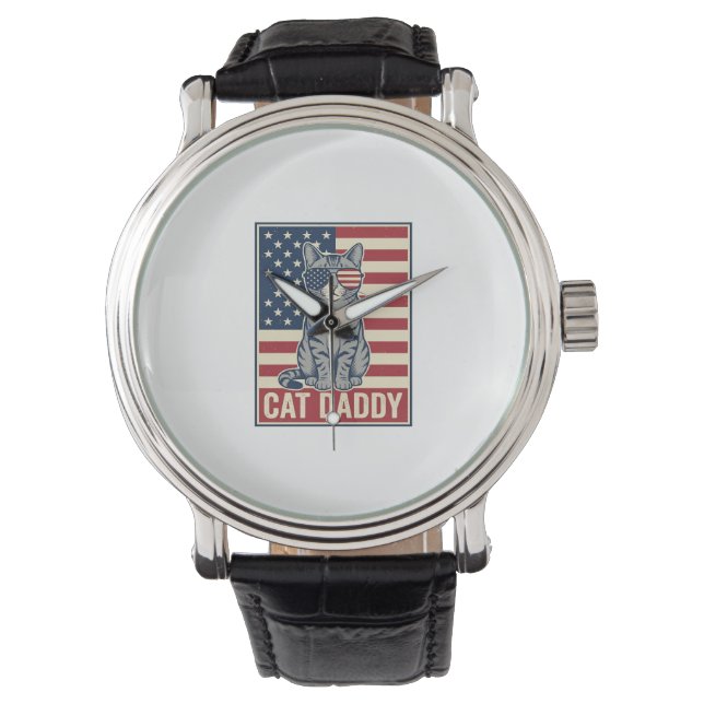 Cat Daddy Patriotic Cat Vector Design_1 Watch (Front)