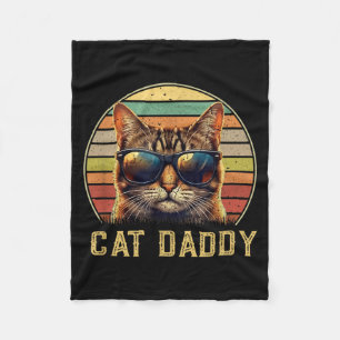 Cat Daddy Retro 70s 80s Black Cat Men Funny Cat Fleece Blanket