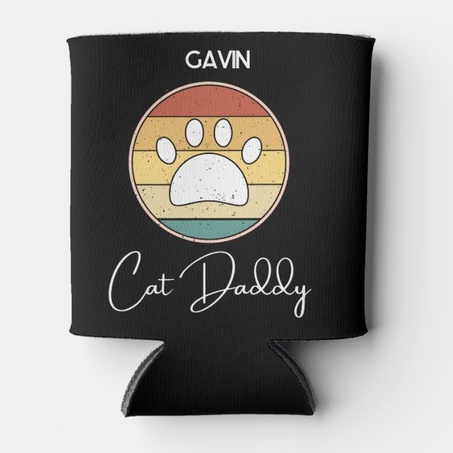 Cat Daddy Retro Cat Paw Grandpa Christmas Gift Can Cooler (Front)