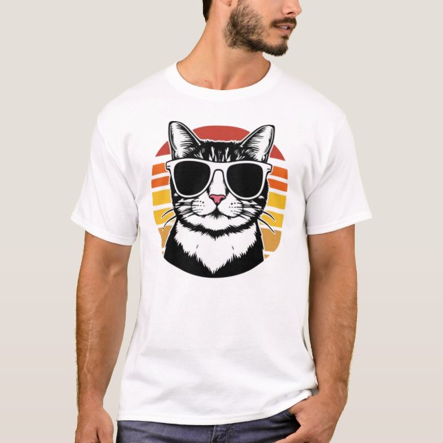 Cat Daddy Sunglasses Sunset Retro Fur Dad Papa T-Shirt (Front)