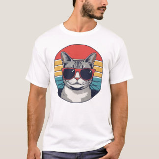 Cat Daddy Sunglasses Sunset Retro Fur Dad Papa  T-Shirt
