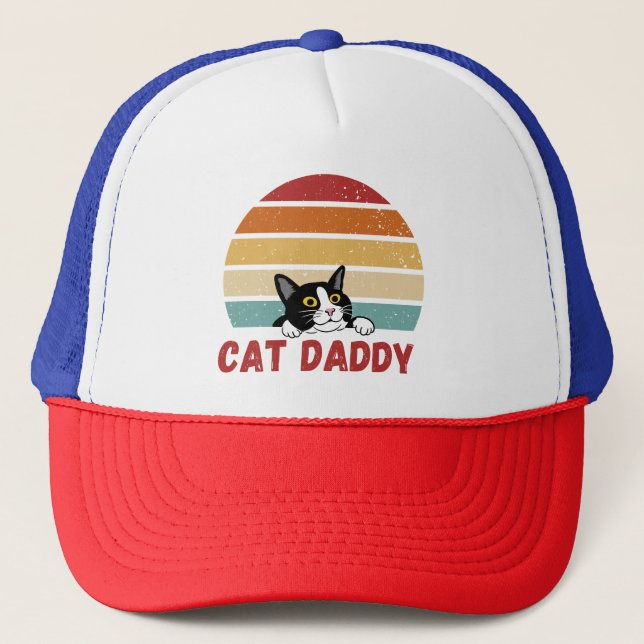 Cat Daddy Vintage Cat 80s Retro Style For Men Trucker Hat (Front)