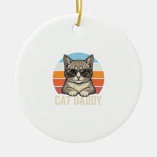 Cat Daddy Vintage Sunset Cool Cat Shirt Design_1 Ceramic Ornament
