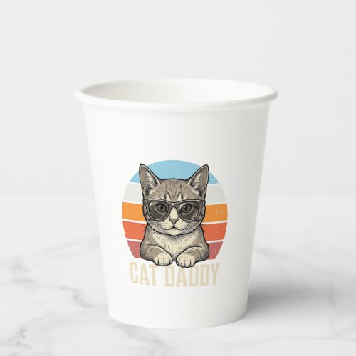 Cat Daddy Vintage Sunset Cool Cat Shirt Design_1 Paper Cups
