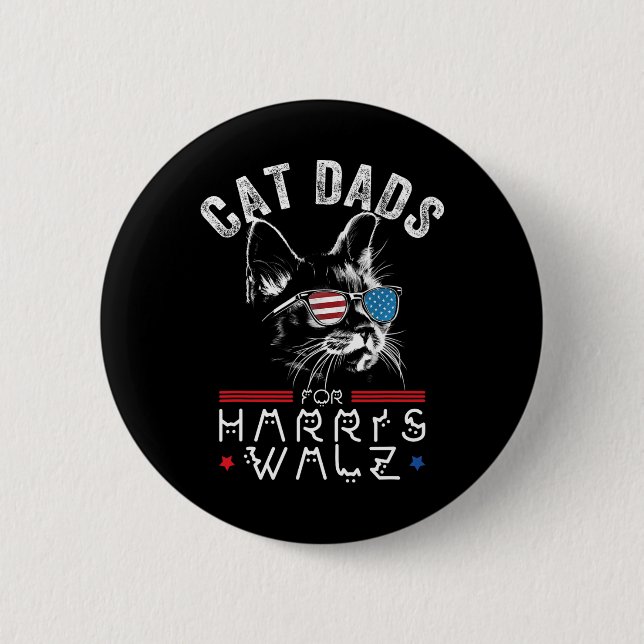Cat Dads For Harris Waltz 2024 Usa Flag  Button (Front)