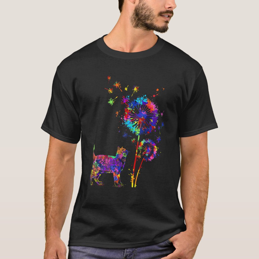 Cat Dandelion Flower Watercolor Tee