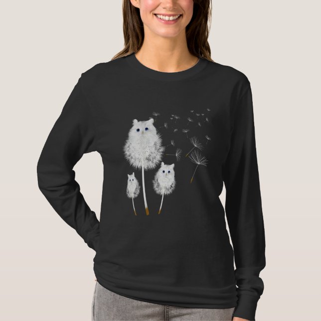 Cat Dandelion Flower Plant And Cat Pet Owner T-Shirt (Front)