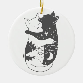 Cat day cat night illustration - Choose background Ceramic Ornament