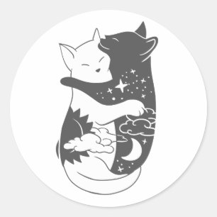 Cat day cat night illustration - Choose background Classic Round Sticker