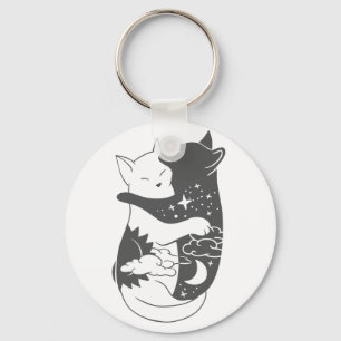Cat day cat night illustration - Choose background Keychain