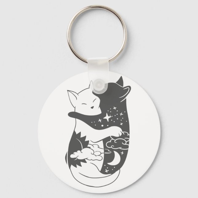 Cat day cat night illustration - Choose background Keychain (Front)