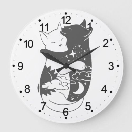 Cat day cat night illustration _ Choose background Large Clock