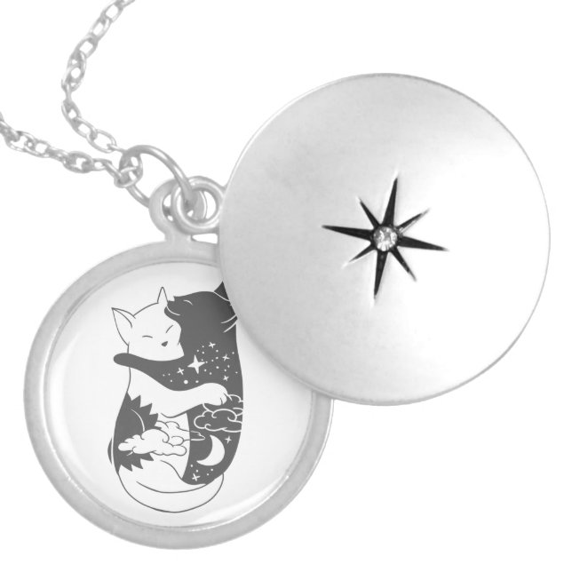 Cat day cat night illustration - Choose background Locket Necklace (Front)