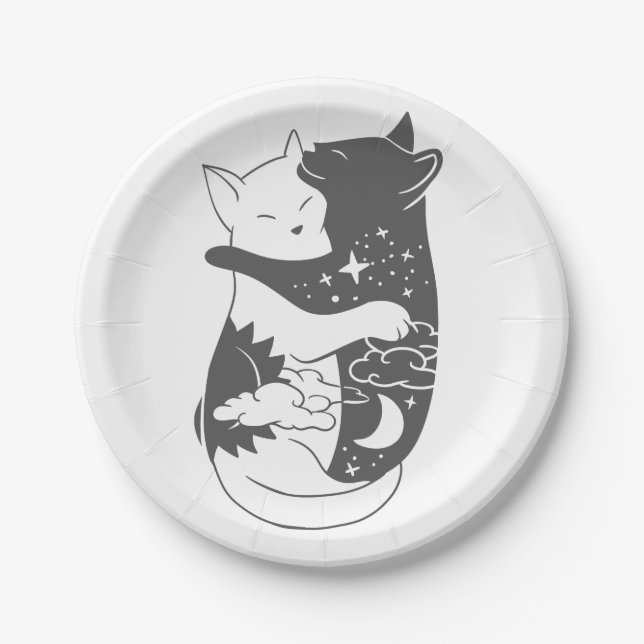 Cat day cat night illustration - Choose background Paper Plates (Front)