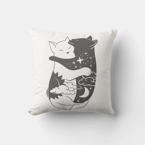 Cat day cat night illustration _ Choose background Throw Pillow