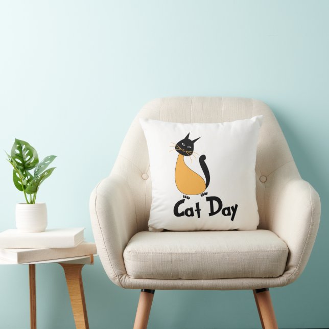 Cat Day Cat Throw Pillow (Chair)