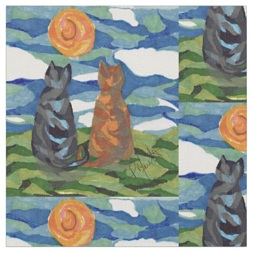 Cat Day Dreams Art Fabric