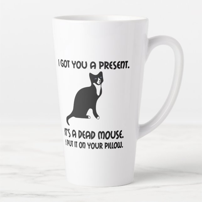 Cat Dead Mouse Pillow Latte Mug (Right)