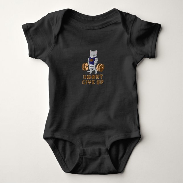 Cat Deadlift Powerlifting Donut Gym Baby Bodysuit (Front)