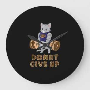 Cat Deadlift Powerlifting Donut Gym Large Clock