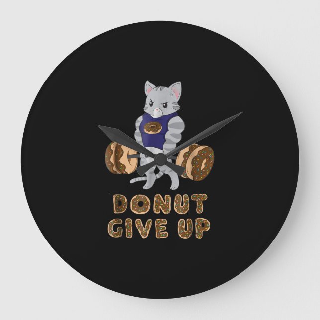 Cat Deadlift Powerlifting Donut Gym Large Clock (Front)