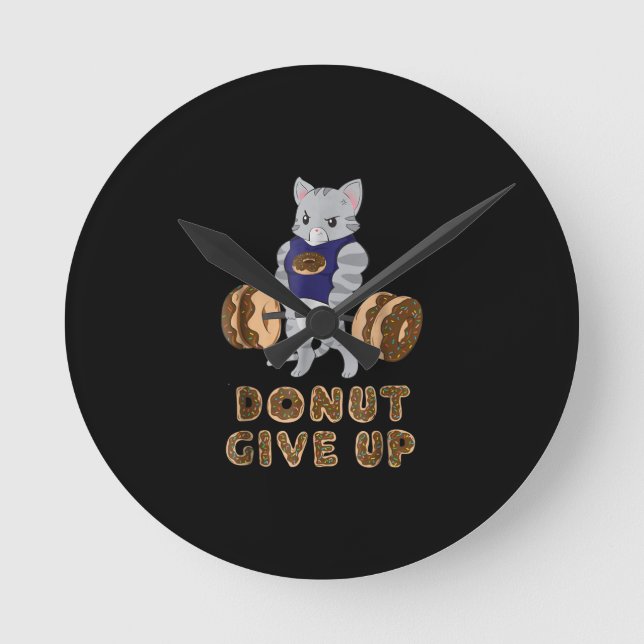 Cat Deadlift Powerlifting Donut Gym Round Clock (Front)