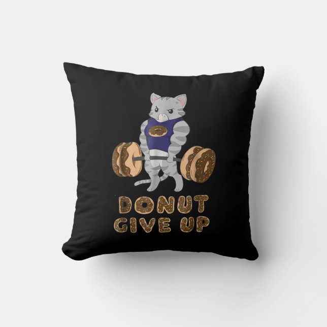 Cat Deadlift Powerlifting Donut Gym Throw Pillow (Front)
