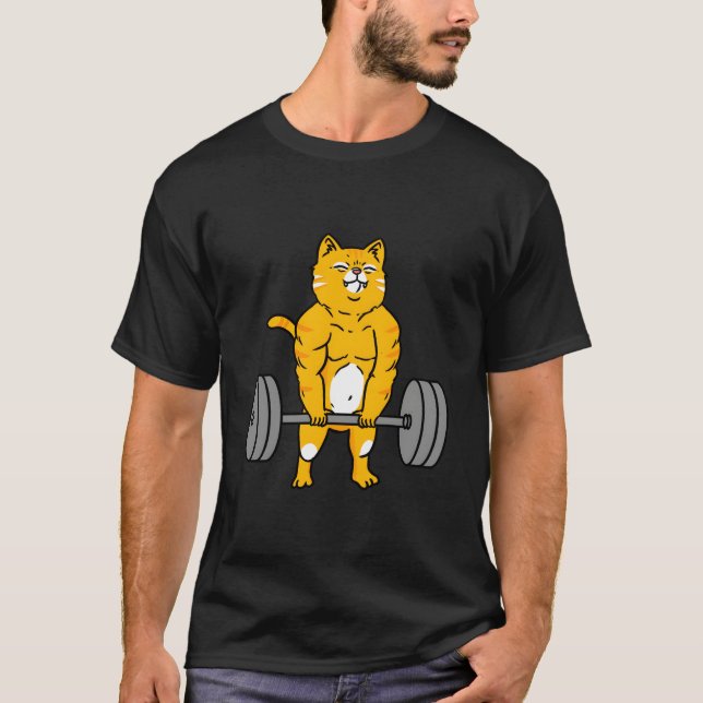 Cat Deadlift Weightlifting Cat T-Shirt (Front)